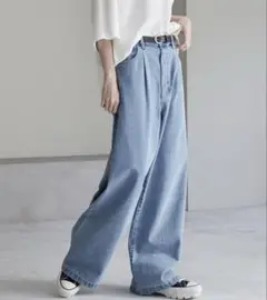 cussil TRストレッチルーズシルエットハイウエストストレートパンツ L