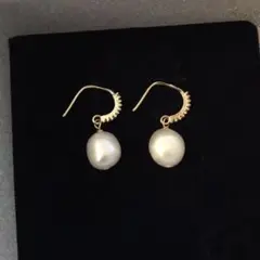 本真珠 淡水バロックパールピアス 14KRGB