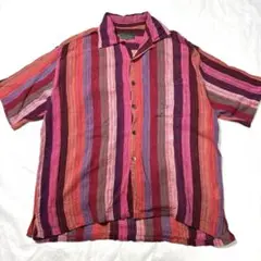 Vintage 90s マルチカラー 開襟シャツ レッド レトロ ストライプ