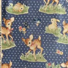【コスモテキスタイル】シーチング 幅110×100cm レトロバンビ水玉柄／青