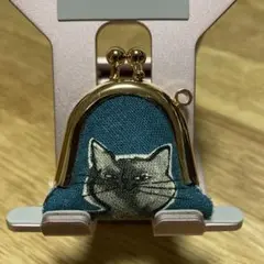 ねこ柄　黒猫　ブルー　ミニミニがま口
