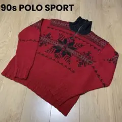 90s POLO SPORT ネイティブ ハーフジップ ハンドニット レッド L