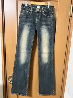 JJIM ダークブルー フレアデニム　ブーツカット　ダメージ加工　Y2K