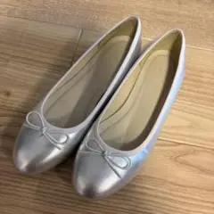 ABC シルバー フラットシューズ リボン付き　サイズXL