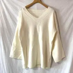 新品未使用❤️ Vネックニット 長袖 アイボリー フリーサイズ 白 ハイゲージ