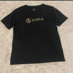 AIGLE エーグル★黒 ロゴ入りTシャツ　黒×金　定番
