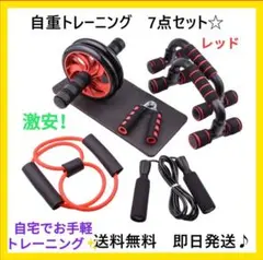 フィットネス 7点セット 宅トレ 筋トレ 腹筋ローラー プッシュアップ レッド