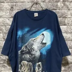 希少 GILDAN Tシャツ 2XL アニマル オオカミ 狼 ビッグロゴ
