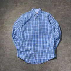 【IZOD】チェック柄　ボタンダウンシャツ　カジュアル　ブルー　古着　ZBS2