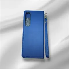 Xperia 1 V 手帳型 ケース スタンド ブルー ストラップ付き 青