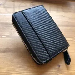 カーボンレザー　本革　コンパクト財布 ミニ財布 ラウンドファスナー 黒 ＃972