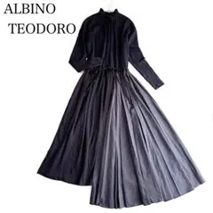 アルビーノテオドロ✨イタリア製✨アシンメトリープリーツワンピース（M）ブラック