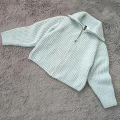 ★b1036 H&M エイチアンドエム【XS】ライトブルー ジップアップニット