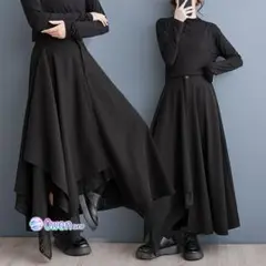 Aライン おしゃれ度高め ブラック イレギュラー ロングスカート 個性 切り替