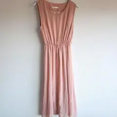 ノースリーブワンピース ピンク シフォン素材
