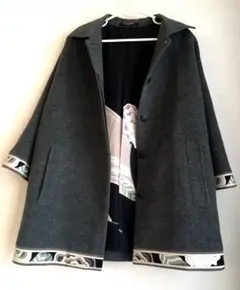 【レオナール】ポンチョ風コート ダークグレー 花柄 ジャケット トップス XL