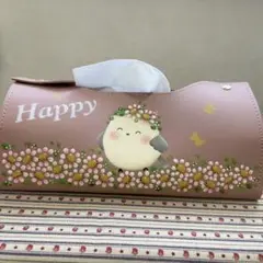 テッシュケースカバー。シマエナガ。 トールペイント。