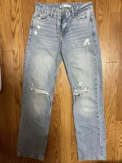 ZARA ダメージ加工 ストレートデニムパンツ