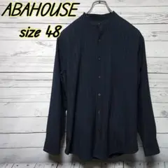 ABAHOUSE　ストライプバンドカラーシャツ　ネイビー48