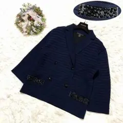 本物 美品 ルイヴィトン ビジュー装飾 レザーポケット ニット ジャケット