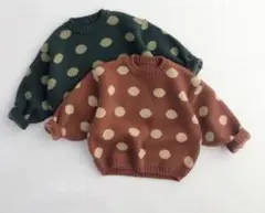 新品☆韓国子供服　ドットニット　グリーン　100cm