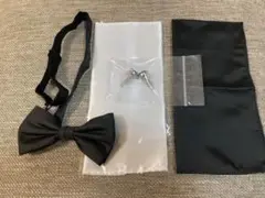 カフス チーフ 蝶ネクタイ 黒 メンズ 結婚式 フォーマル セレモニー 3点組