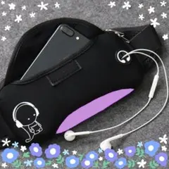 ●新品●ボディバッグ ランニングバッグ ウエストポーチ＜黒×紫色＞大容量 防水