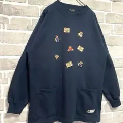 ヴィンテージ　スウェットトレーナー　ゆるダボ　くまちゃん刺繍　ネイビー