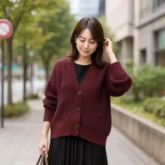 【セール品】 GLOBAL WORK バーガンディ ニットカーディガン 長袖 M