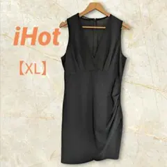最終価格！　iHot　ワンピース　【XL】　黒　ドレープ　ノースリーブ　膝丈