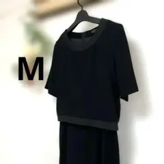 〈ドッキング型フォーマル ワンピース〉黒 Ｕ字 礼服　夏物 半袖 クリーニング済