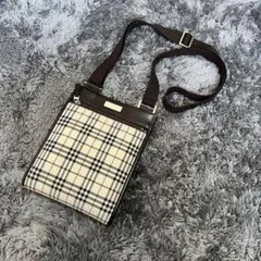 【美品】バーバリーロンドン ショルダーバッグ レザー キャンパス ノバチェック