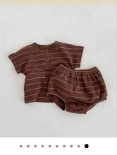 【新品】petit kid 半袖セットアップ 80 ベビー服 ブラウン ボーダー