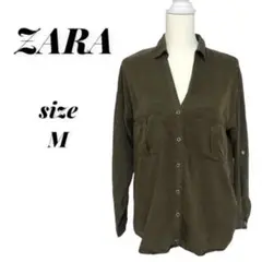 【ZARA】❣️スキッパーデニムシャツ♡濃いカーキー 長袖 M