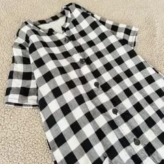 西松屋マタニティ♥ロングチュニク半袖♥ギンガムチェック 白黒【M】綿ガーゼタッチ