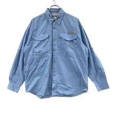 コロンビア メンズ長袖シャツ 水色 M メッシュ裏地 胸ポケット【5174】
