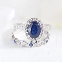 指輪 ブルーサファイア 人気 おしゃれ 蒼 かわいい シンプル 上品 2点セット
