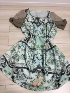 axesfemme 半袖チュニックカットソーワンピース レトロ柄