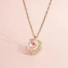ムーンレインボーピンクゴールドレディースネックレス