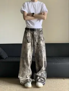 ワイドパンツ バギーパンツ ジーンズ カモフラ Y2K 韓国 ストリート　迷彩