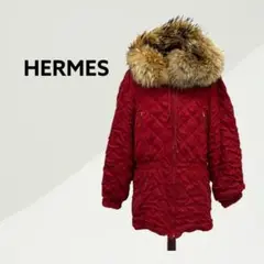 エルメスラクーンファー フード付き ジップアップ キルティング コート
