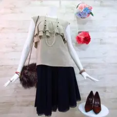 GRACE CLASS フリルブラウス ラメ ベージュ M スーツインナー
