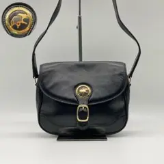 ハンティングワールド ショルダーバッグ フラップ ロゴ ブラック レザー