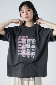 ehka sopo フォトプリント Tシャツ 半袖 チャコール