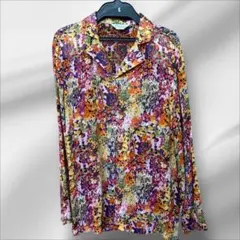 新品　シルク　花柄シフォン長袖シャツ マルチカラー　ブラウス