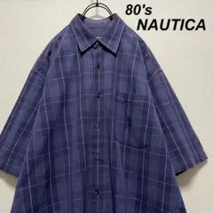 80s ヴィンテージ ノーティカ チェックシャツ ネイビー 小文字タグ 【希少】