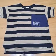 ブランシェス　120 ボーダーTシャツ　黒×ベージュ　branshes