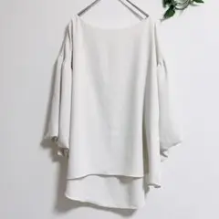 Cara【M】チュニック バルーンスリーブ トップス 白 ホワイト ポリエステル