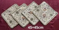 イタリア製　ジャカード織り　クッションカバー　4枚　セット　花柄　ベージュ　上品