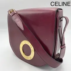 【美品】 CELINE サークルロゴ 金具 ショルダーバッグ レザー ワイン 赤